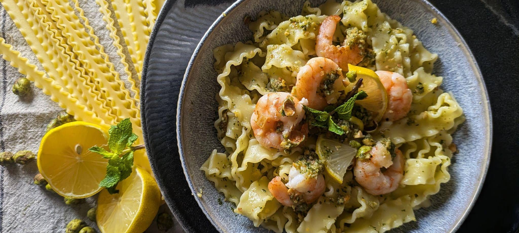 Pasta mit Garnelen und Wasabi-Pesto